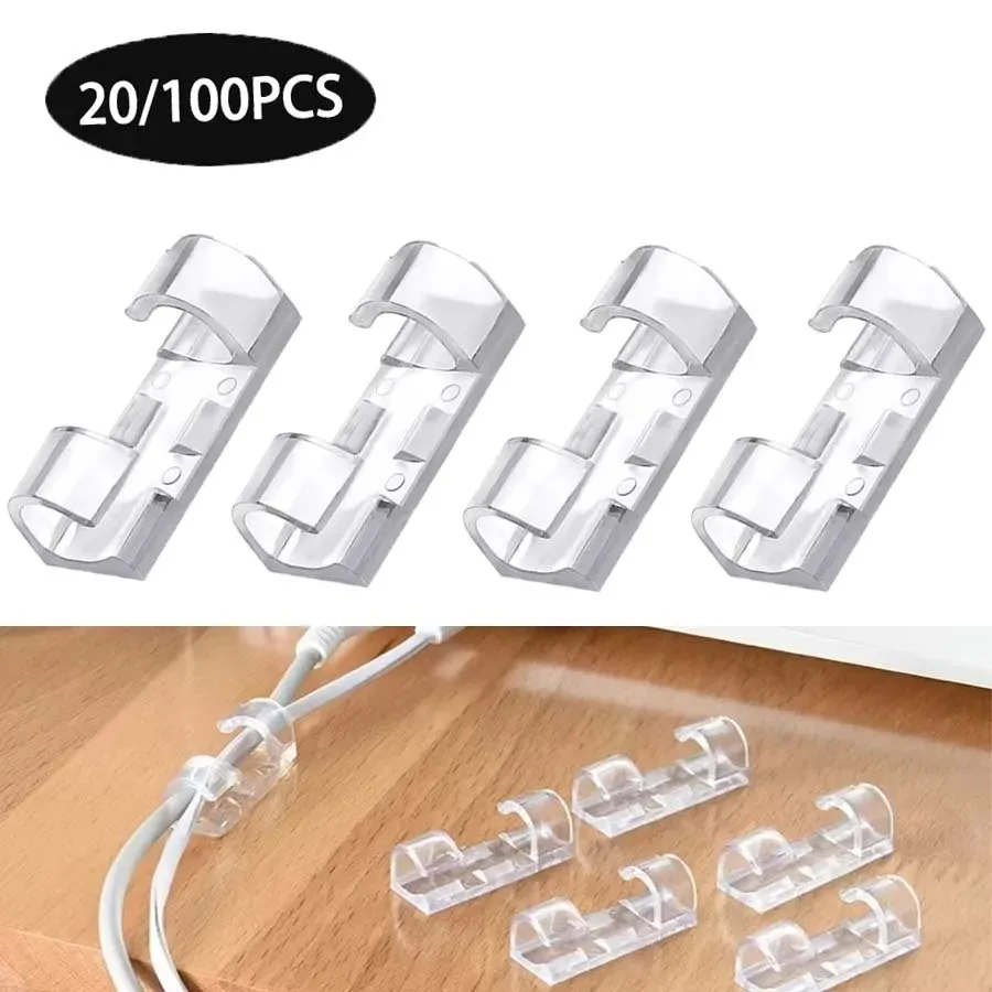 20-200pc Self Adhesive Cable Management Clip Clear Plastic Cable Clips for Cable Management TV PC USB Wire Cable Clips Organizer