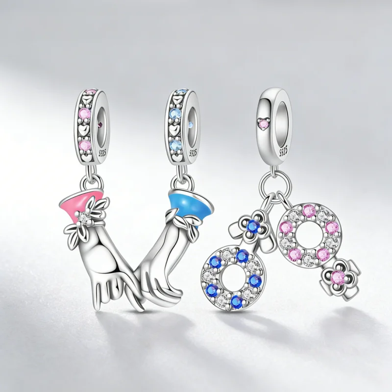 

New 925 Sterling Silver Romantic Couple Love Charms Pendant For Women Fit Original Bracelet DIY Birthday Party Jewelry Gifts