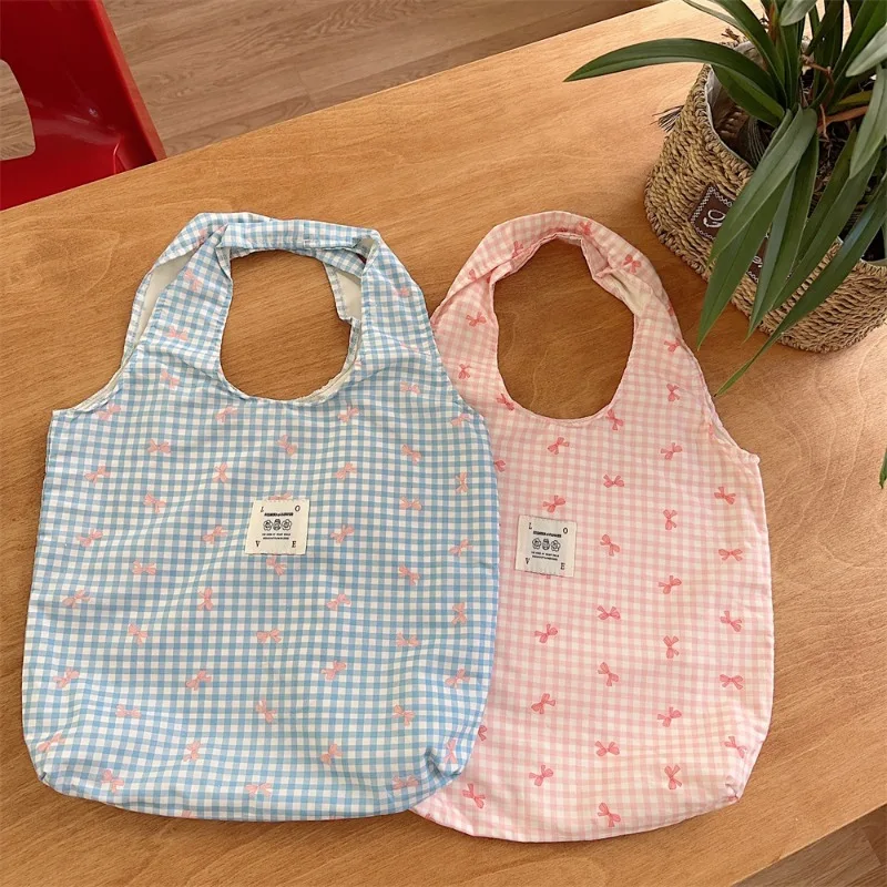 Youda nuova borsa a tracolla in tessuto di tela per donna borsa semplice con motivo a fiocco scozzese borse Shopper di grande capacità Casual