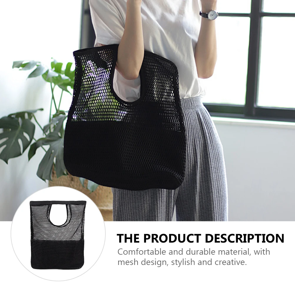 

1pc Mesh Design High Capacity Storage Tote Bag Foldable Shopping Pouch Beach Travel Party Casual Large Capacity