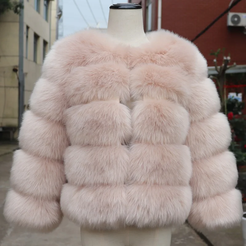 NONE 2023 Winter New Fashion Women Faux Fur Coat Female Black Elegant Fluffy Thick Warm Artificial Fox Fur Jacks Outerwear