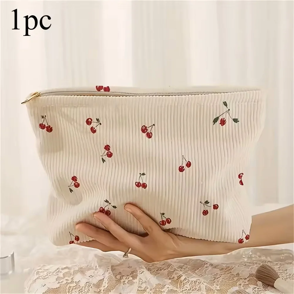 حقيبة تخزين نسائية بسيطة حقيبة مستحضرات تجميل سروال قصير لطيف الكرز حقيبة مستحضرات تجميل الشتاء للمدرسة هدية الاستخدام اليومي #3