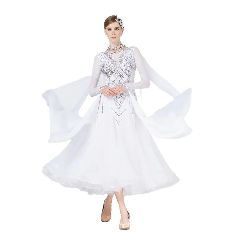 White Dresses Woman Custom Ballroom Dance Wear, Dress Competition for Sale