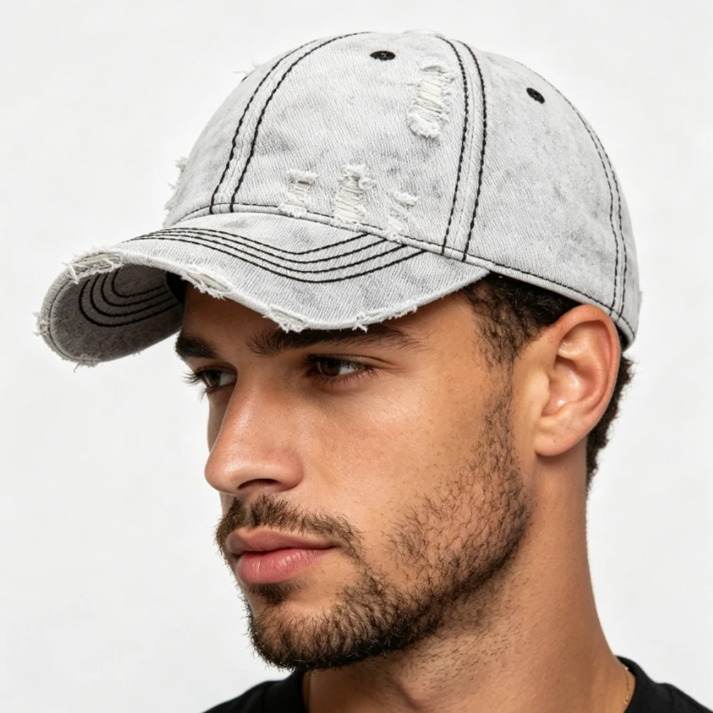 Women Men Baseball Cap Denim Cotton Faded Distressed Ripped dad Caps Trucker Hats Soft Crown Unisex Light Color
