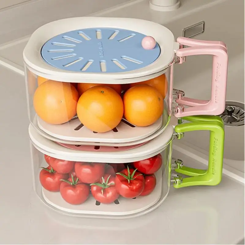 2-in-1 Vegetable Washing Basin Home Double-layer Fruit Washing With Lid Drain Basket Kitchen Thickened Vegetable Drain Basket
