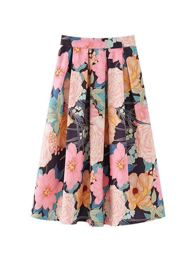 Retro Cartoon 2024 High Waist Skirt Summer Fun New Mid to Long Style Hepburn Print Show Thin Graffiti  long skirts