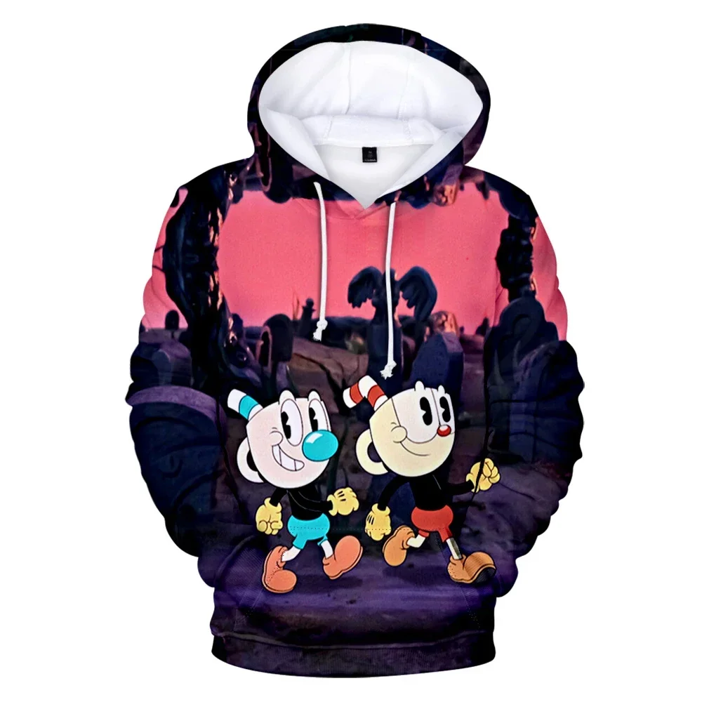 The Cuphead Show هوديس ثلاثية الأبعاد يطبع للجنسين موضة البلوز البلوز المسلسلات التلفزيونية الشارع الشهير رياضية الرجال الملابس Harajuku