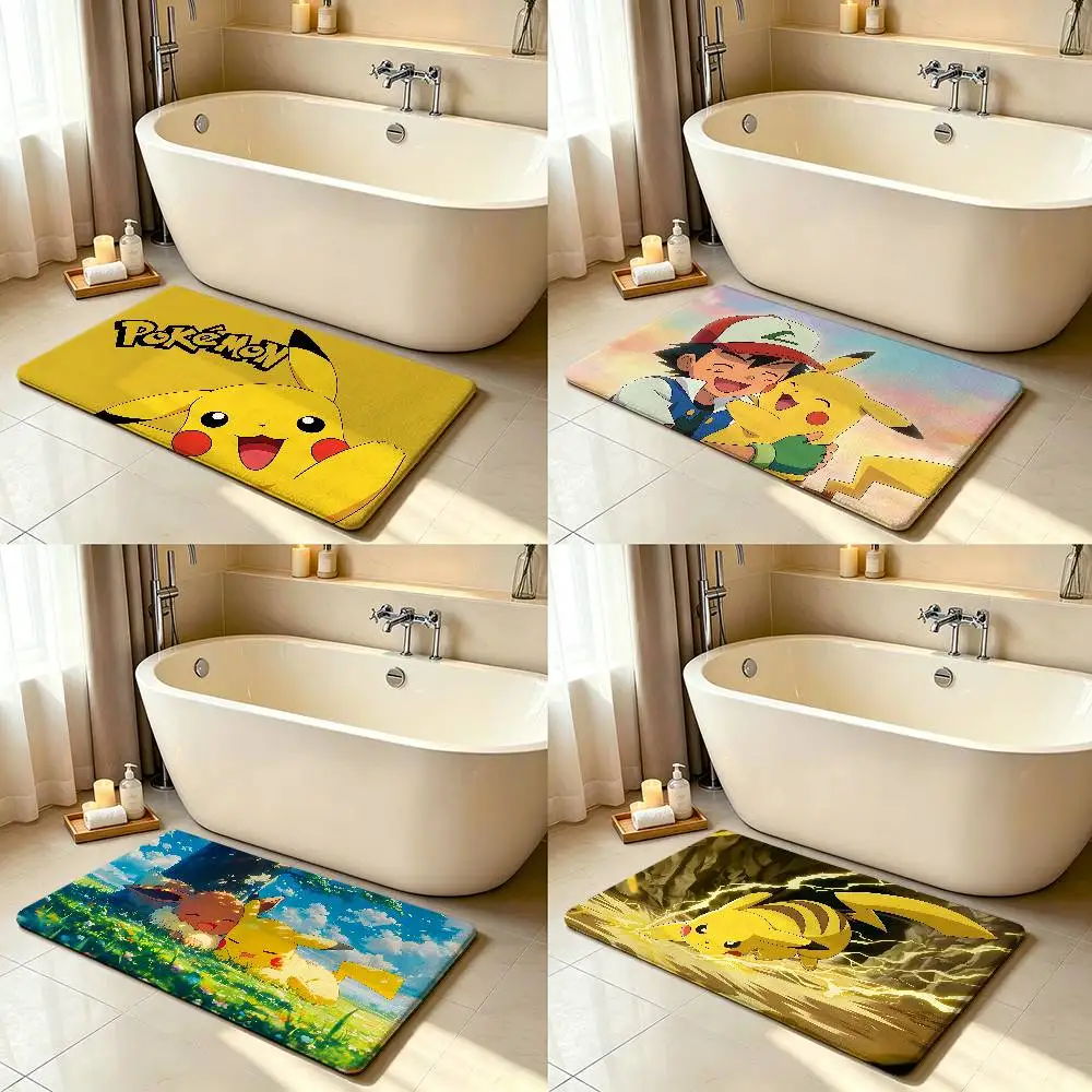 Kawaii-P-pIkaachuS-cute Classic Carpet Bathroom Anti-slip Mat Door Mat Home Decoration Mat Entrance Door Mat Scratch-resistant