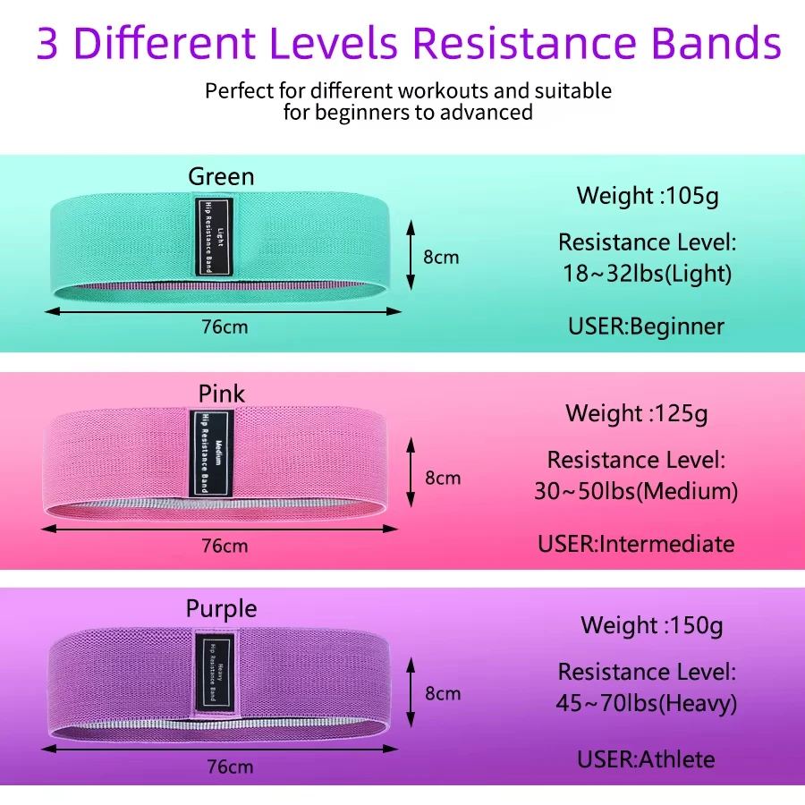 3-PCS pack large, medium, small, hip, thigh stretch and squat cycle stretch with yoga equipment