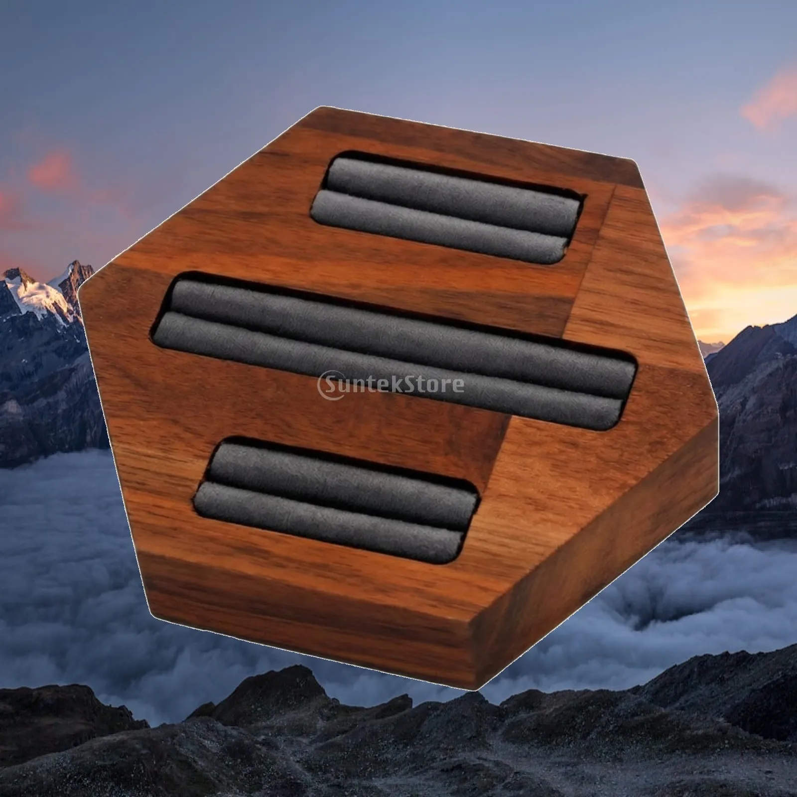 Ring Display Tray Walnut Jewelry Stand with Velvet Lining Compact Organizer for Retail Counter and Gift