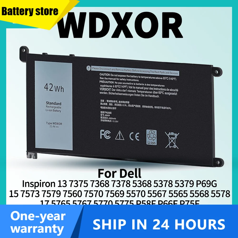 WDX0R WDXOR Battery for Dell Inspiron 13 7375 7368 7378 5368 P69G 15 7573 7579 7560 7570 7569 5565 17 5765 5767 5770 P58F P66F