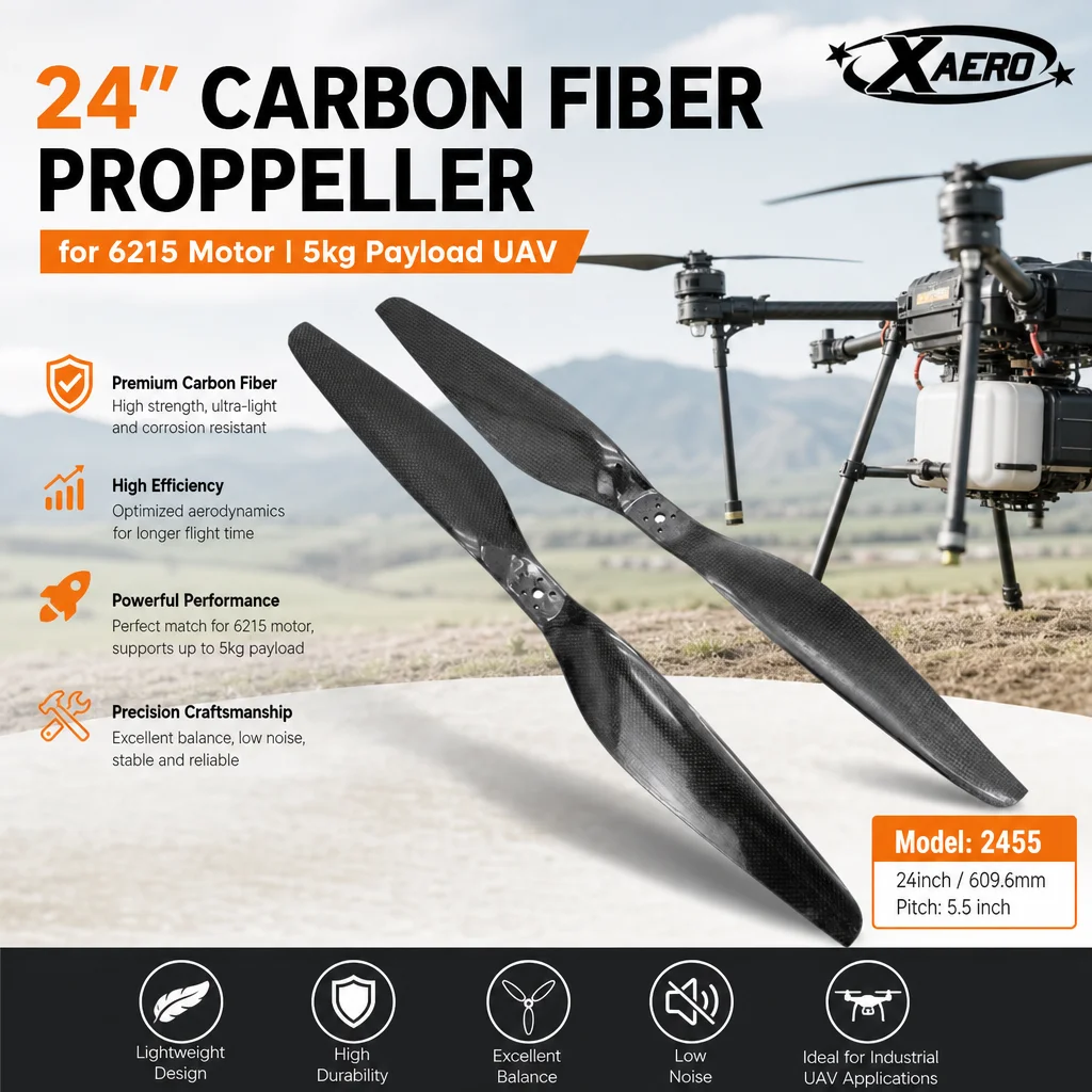 XAERO 24 inch 2455 Carbon Fiber 2-Blade Propeller for 6215 Motor 5kg Payload UAV