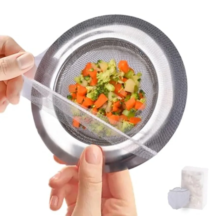 Sink Strainer Bags, 300 PCS Fine-Mesh Disposable Clog Protection for Sourdough and Kitchen Sink, with Storage Box and Bag for B