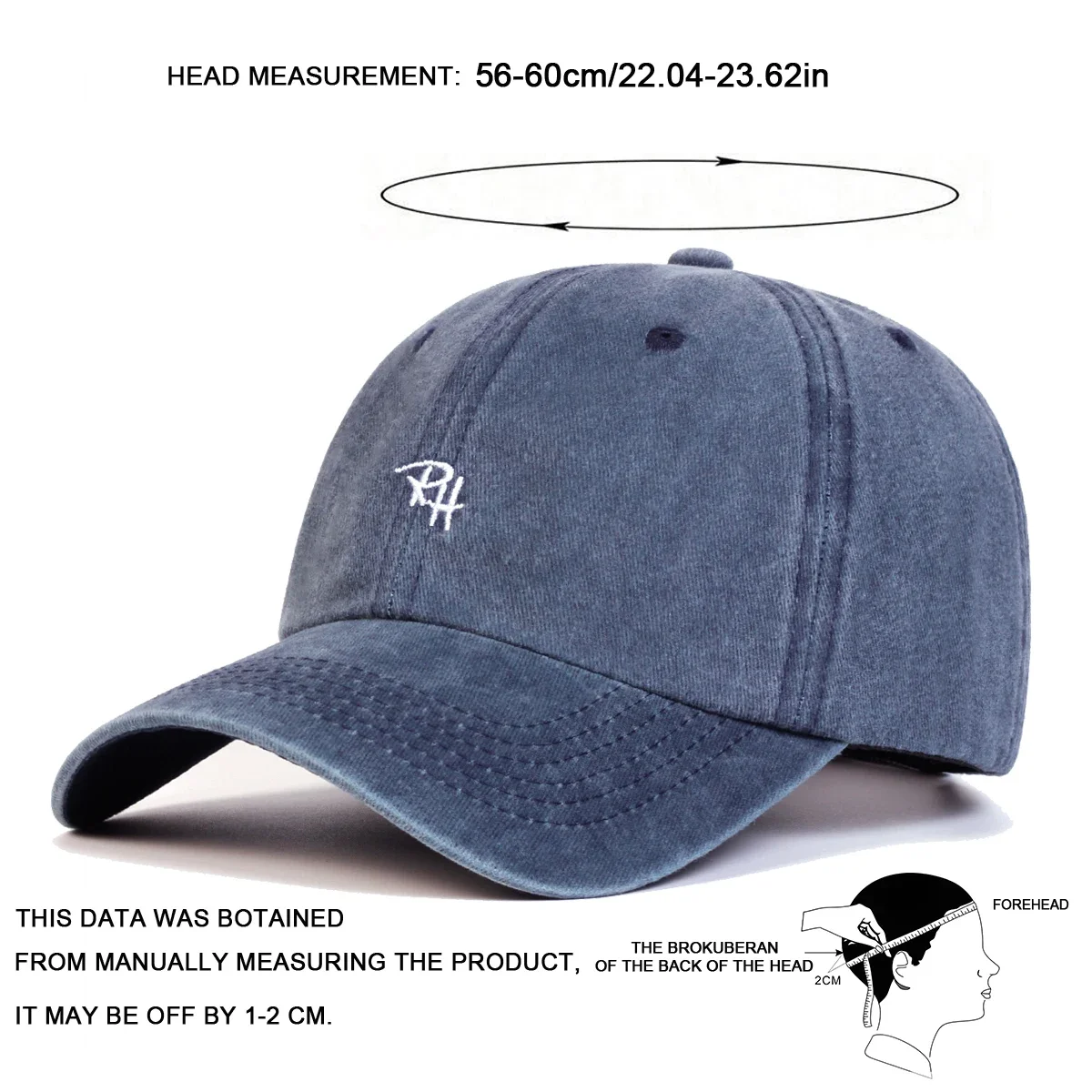 Unisex RH Letter Embroidery Wash Baseball Caps Spring and Autumn Outdoor Adjustable Casual Hats Sunscreen Hat