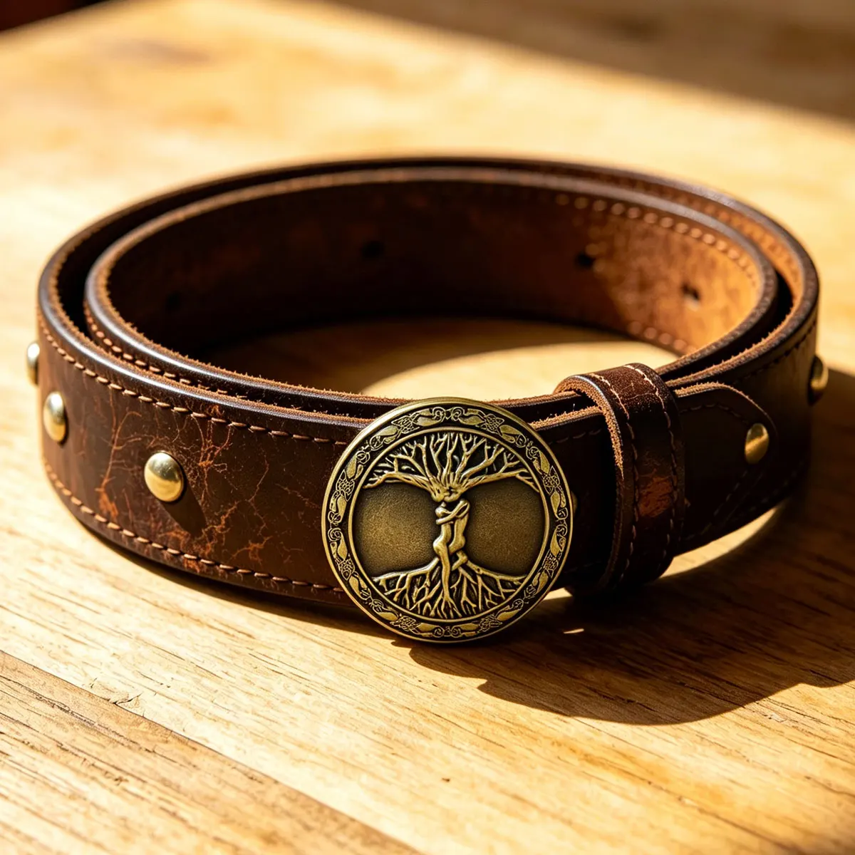 Retro Western Round Shape Belt Buckle Fashionable Leather Accessory Cowboy Tree of Life Classic Trend