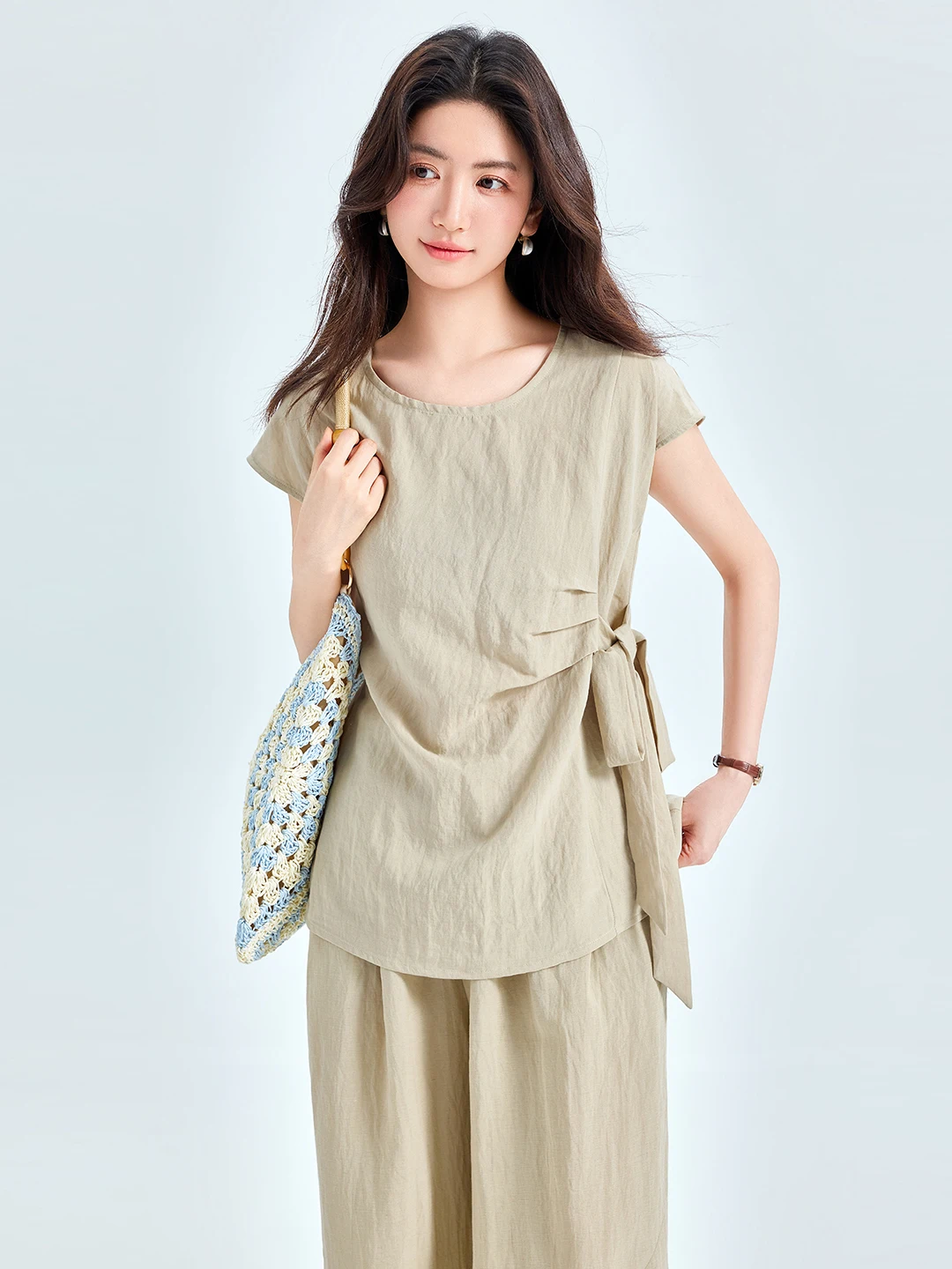  Blue Fashionable Women's Set Elegant Lightweight Beautiful Complete Summer 2026 New Design High Waist Pants Breathable