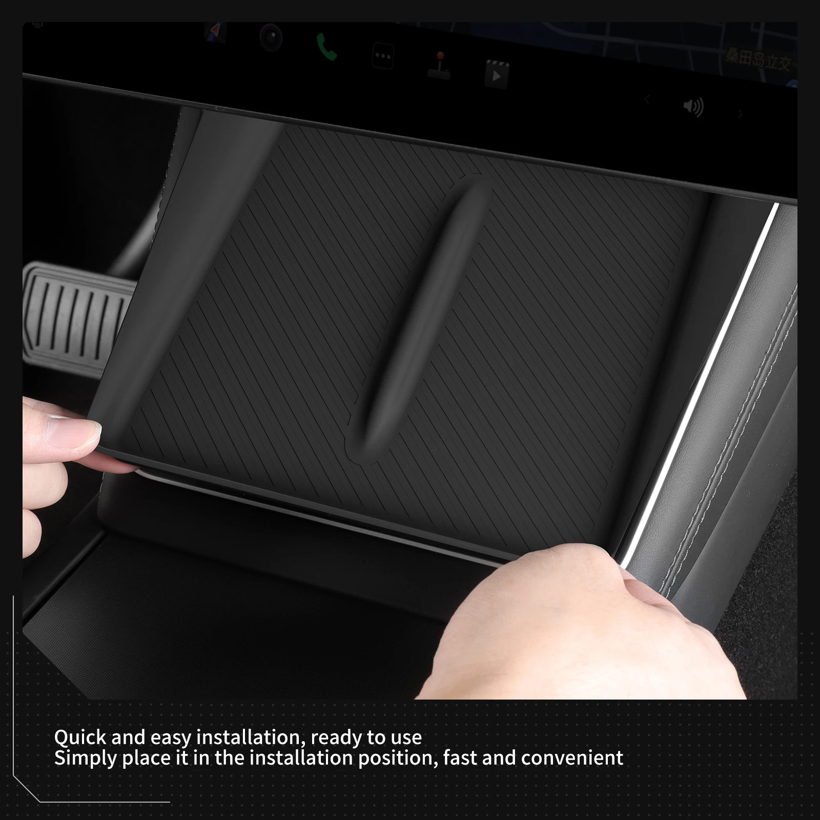 LUCKEASY für Tesla Model Y Juniper 2025 2026 Auto Anti-Schmutz-Pad Mobiles Kabelloses Laden Rutschfeste Matten Silikon-Zubehör – Detail 5