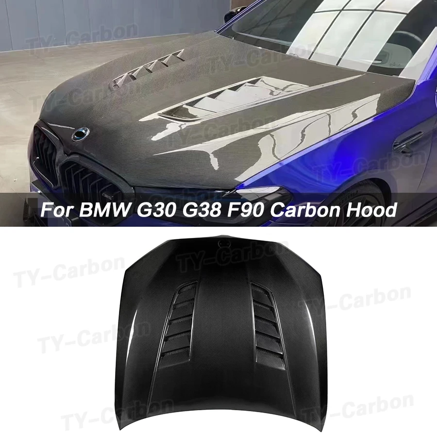 Real Carbon Fiber Bonnet Hood For BMW G30 G38 F90 M5 5 Series 2018-2023 Front Engine Hood Vent Cover V Style Accessories