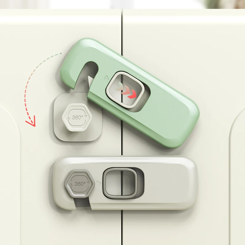 2Pcs 360° Rotatable No Drill Safety Lock With Strong Adhesive For Fridge Cabinet Drawer Baby Protection Holiday Gift