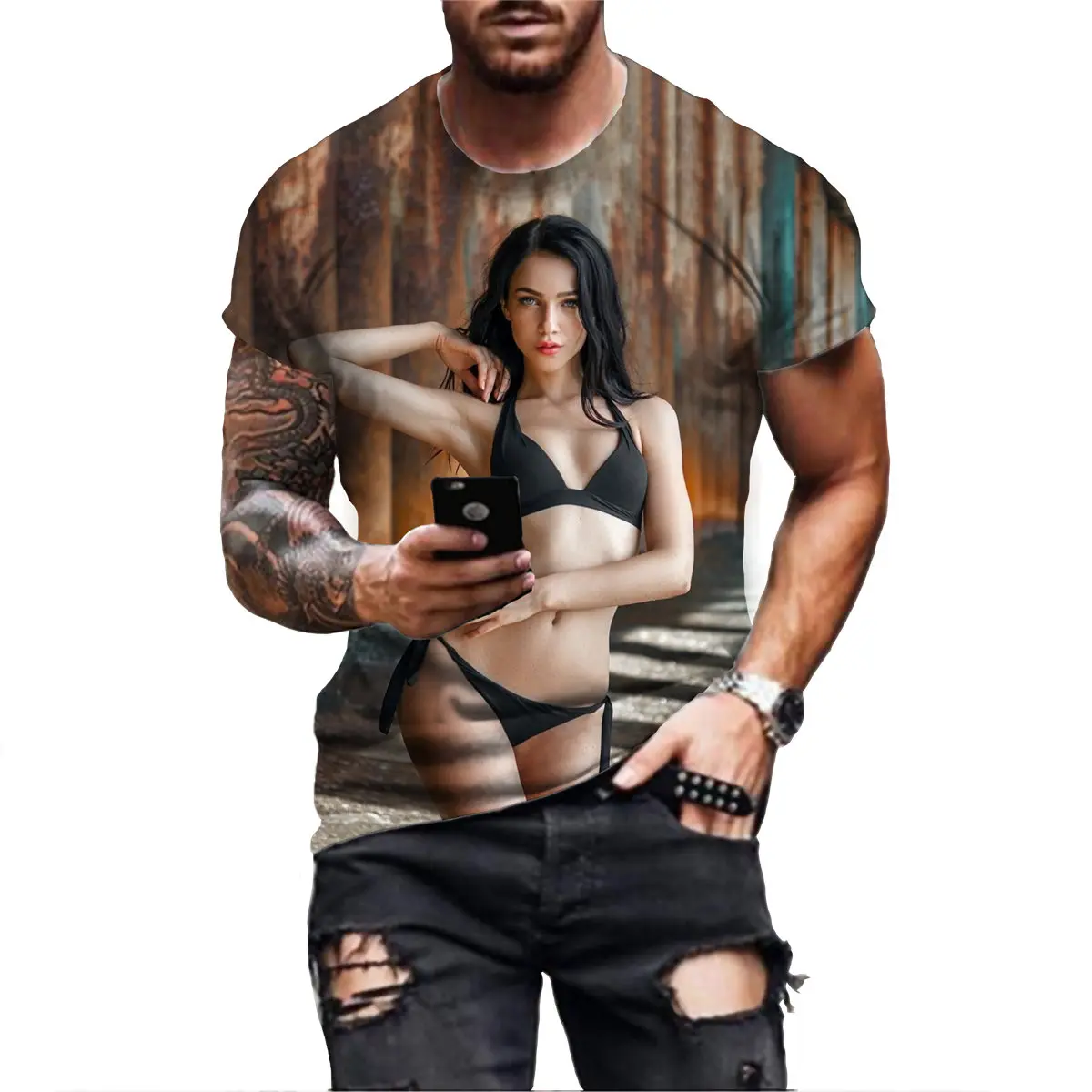 Sexy Model Goddess Tattoo Shirt Men 3D Print Cool Girl T-Shirts Funny Women Summer Short Sleeve Bikini Tee