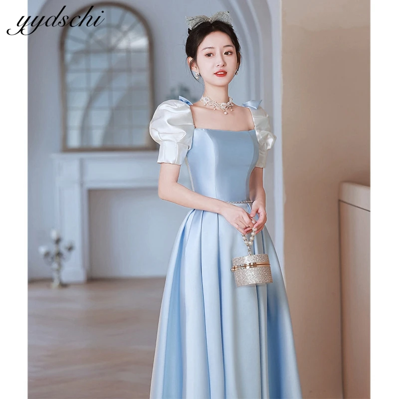 Elegant A-Line Backless Puff Sleeve Square Collar Satin 2024 Cocktail&Homecoming Dresses for woman formal occasion dresses