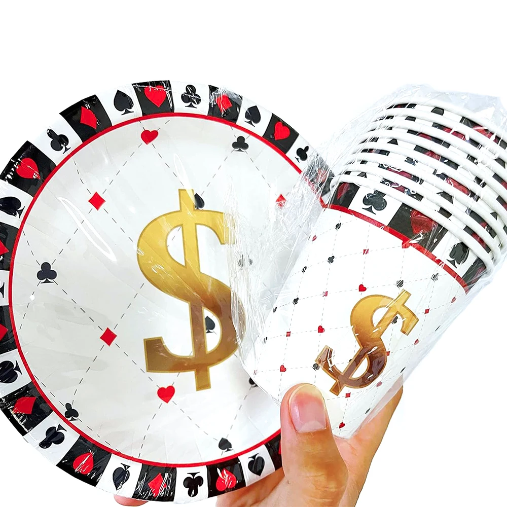 Casino Poker Karten Party Geschirr Pappteller Becher Banner Servietten für Casino-Nacht Las Vegas Geburtstag Party Dekoration Zubehör – Detail 7