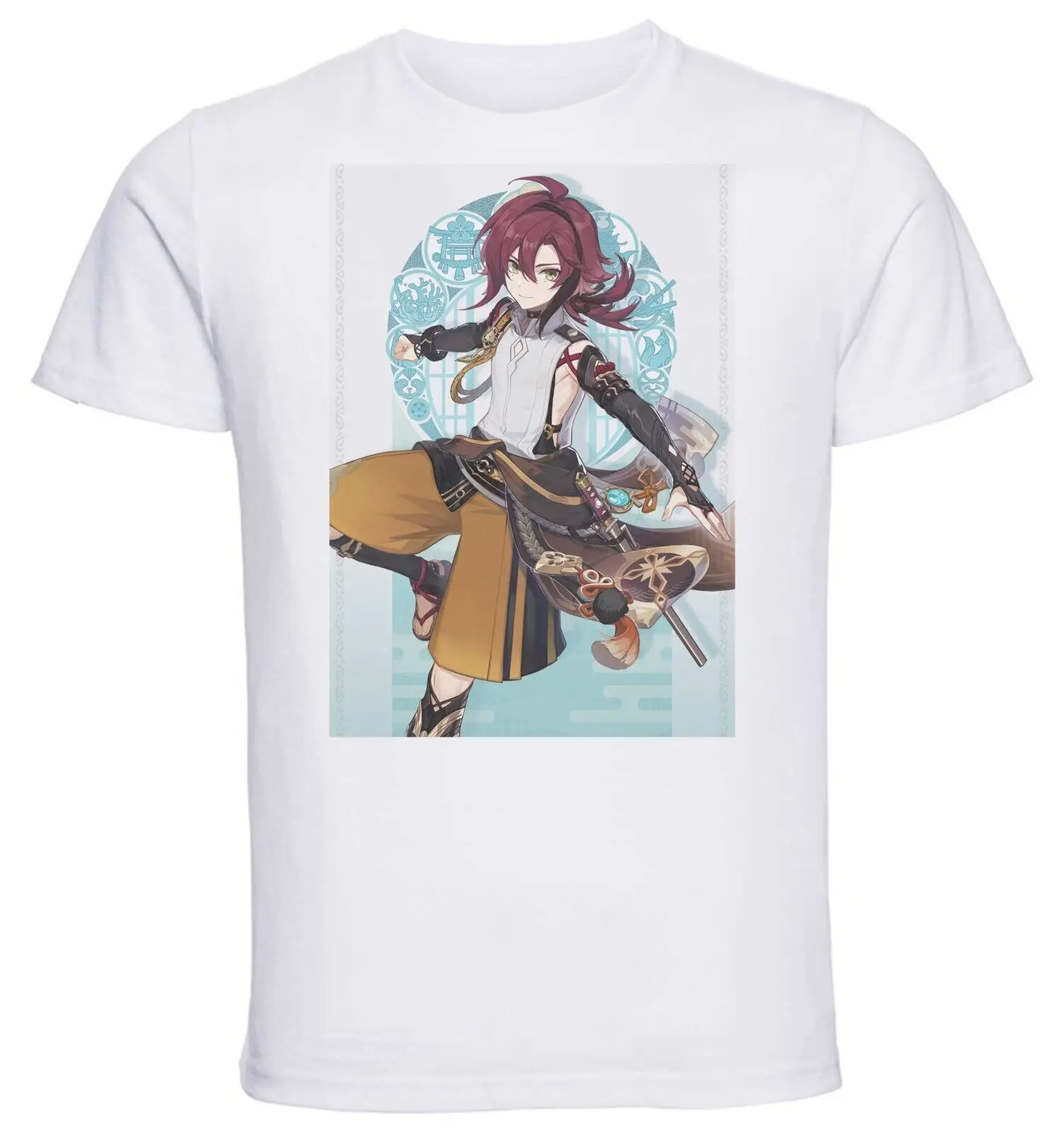 Unisex White Video Game T-Shirt - Genshin Impact - Shikanoin Heizou-