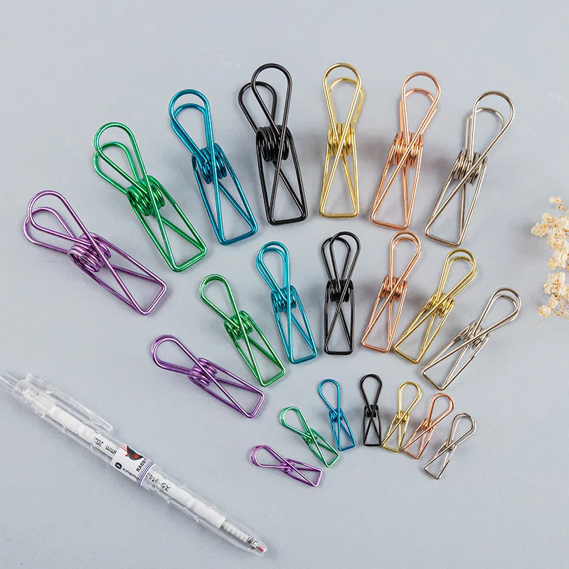 Clips creativos de Metal para peces pequeños, Mini Clips para billetes ahuecados, Clips de cola larga coloridos para revistas, suministros de encuadernación para oficina