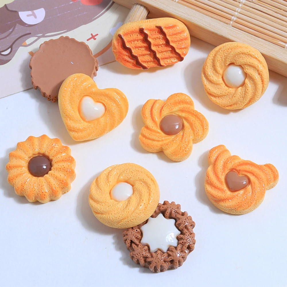 10PCS Cookie Series Resin Flat Back Cabochons For Hairpin Scrapbooking DIY Jewelry Craft Decoration Accessories