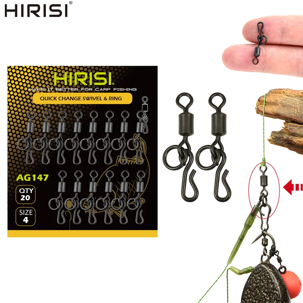 

Hirisi AG147 20Pcs Carp Fishing Swivels Matt Black Quick Change Snap Swivels with Solid Rings Terminal Tackle for Carp Rigs