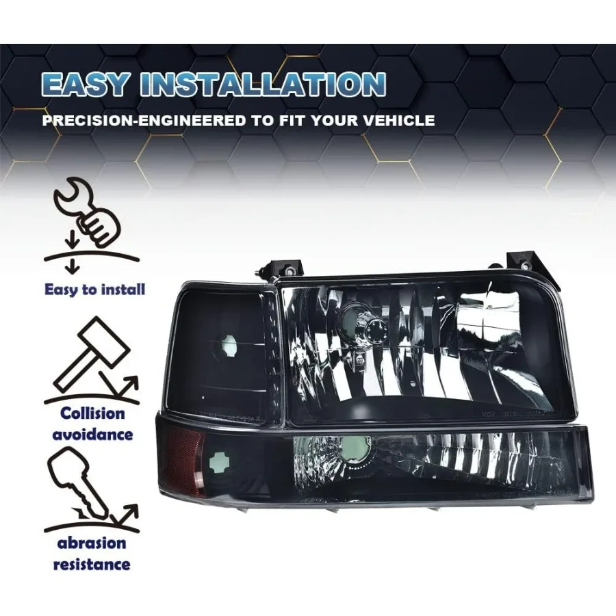 مجموعة المصابيح الأمامية مع مصابيح مصد إشارة الزاوية لـ 9296 برونكو 9296 F150 9297 F250 F350 FS عدسة دخان المركبات فائقة التحمل