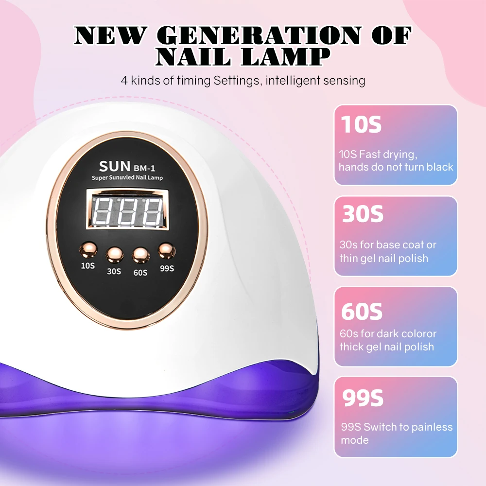 280W UV Nail Lamp Professional 66LEDS Nail Dryer With 4 Timer Settings Quick-drying Manicure Lamp For Curing All Nails Gel