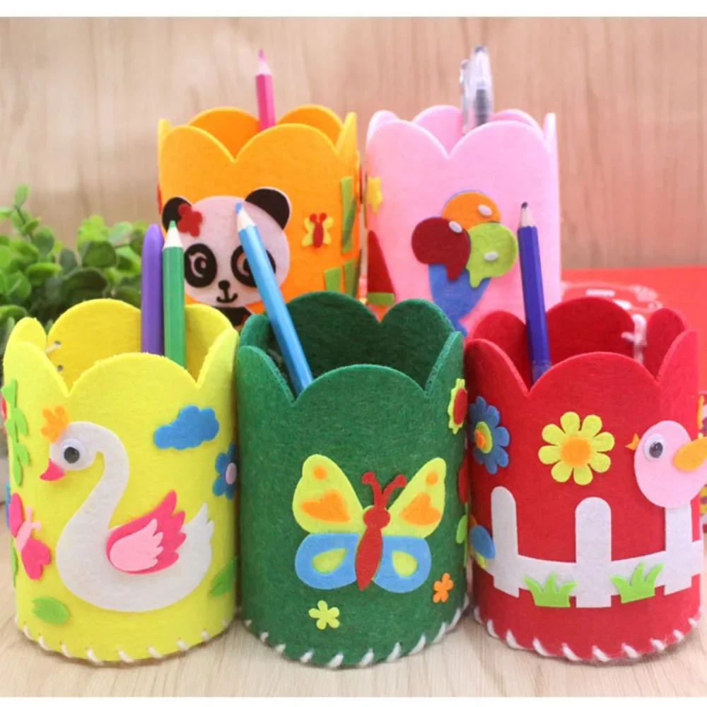 Kids DIY Non-woven Pencil Holder Cute Creative Handmade Educational Craft Block Pen Handwork Container Children Craft Toy Kits