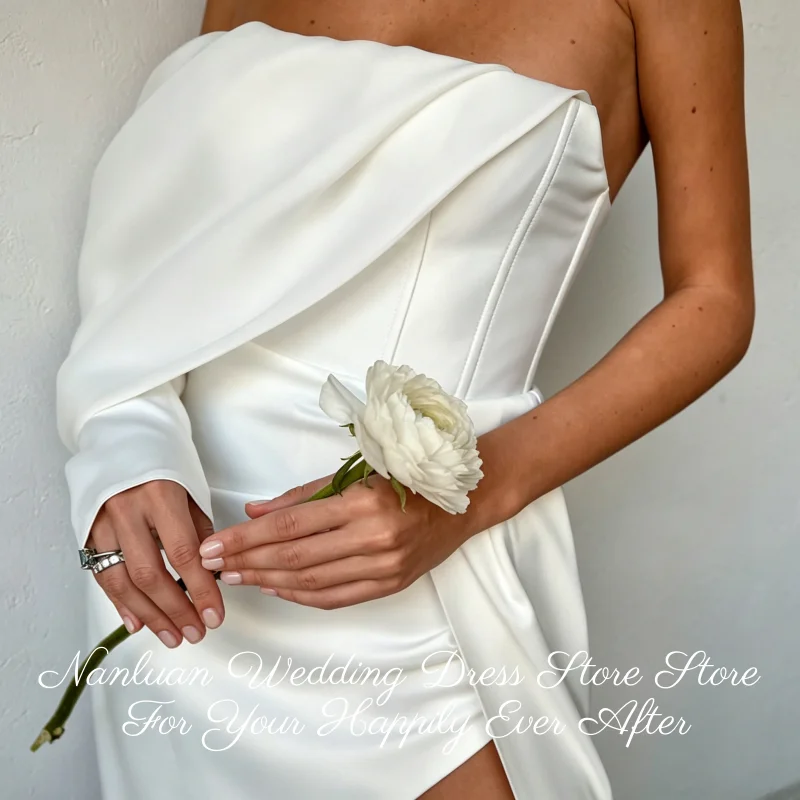 26 Styles High Slit Sheath Satin Wedding Dress One Shoulder Draped Bodice Lace Up Back Chapel Train Vestidos de Novia Customized