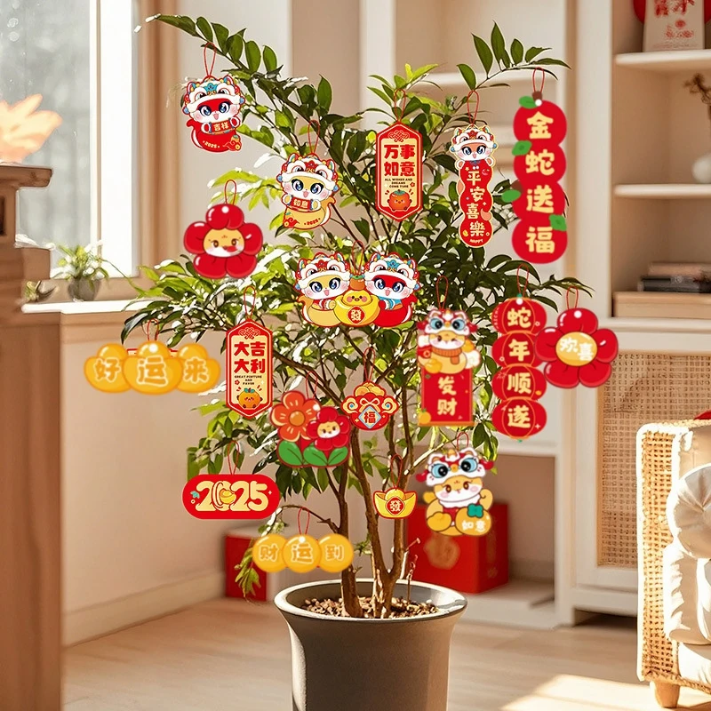 16pcs Chinese New Year Hanging Pendants 2025 Lunar New Year Home Decoration Spring Festival Potted Plants Hanging Pendant Decor