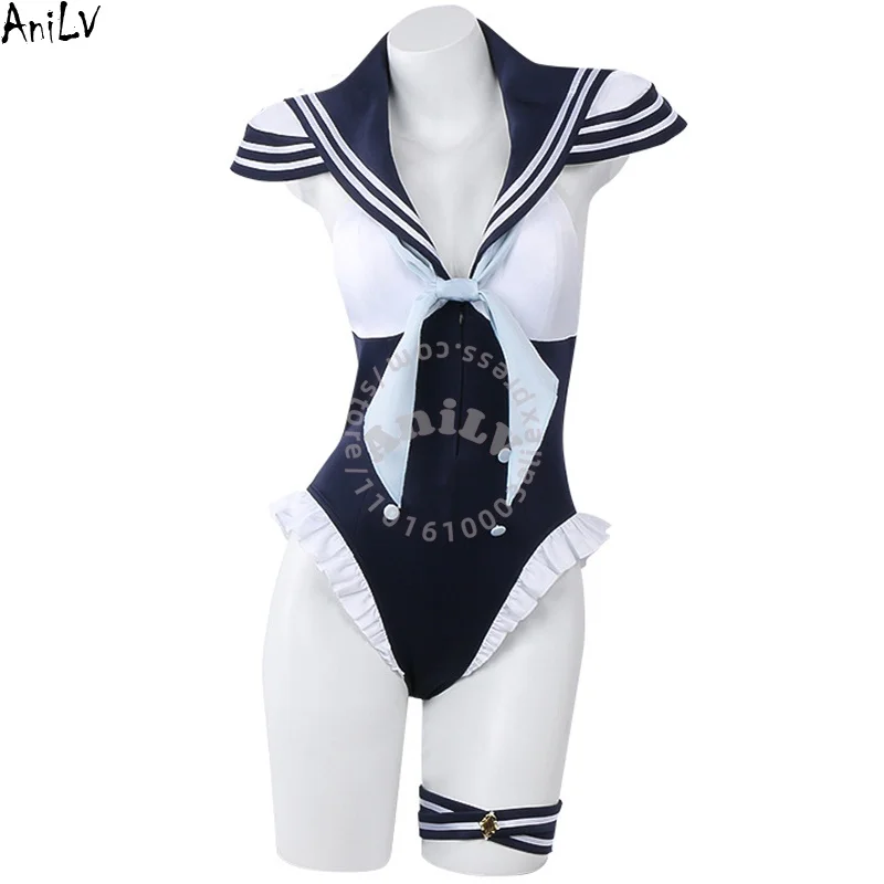 

AniLV японского аниме студенческая форма моряка темно-синее боди XSwimsuit наряды косплей костюм