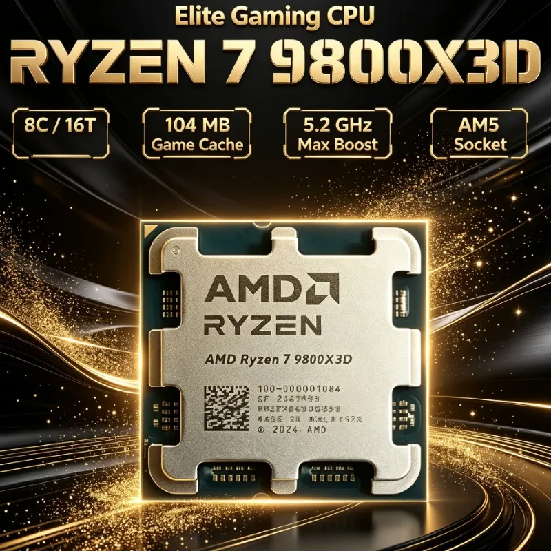 AM5 Desktop Chip AMD R7 9800X3D Zen4 3D V-Cache 96MB Large L3 Cache 4.7GHz DDR5 Processor No Fan