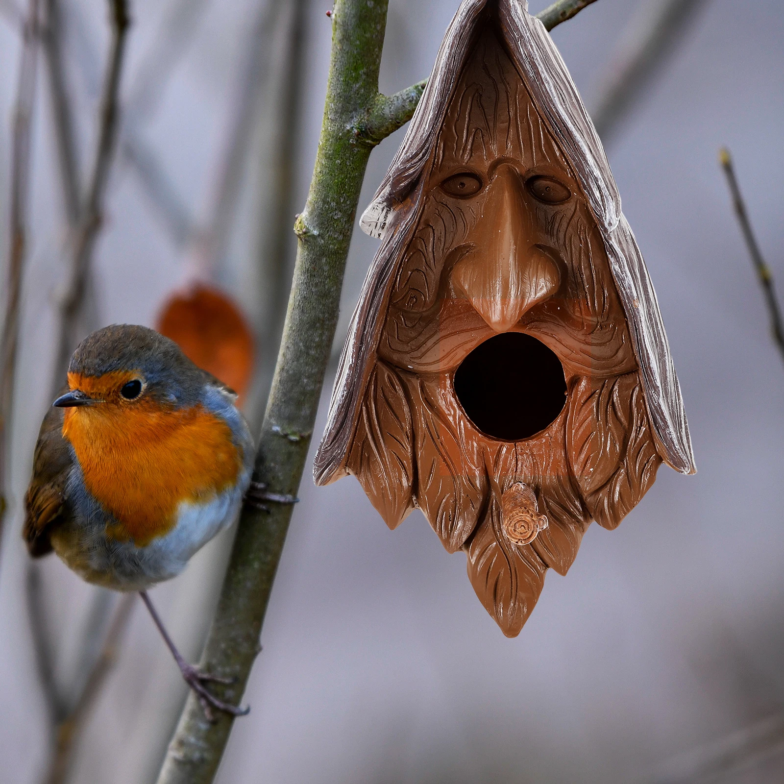 

Resin Face Birdhouse Durable Hanging Nest Outdoor Garden Decor Bird Feeder Yard Statue For Wildlife Conservation