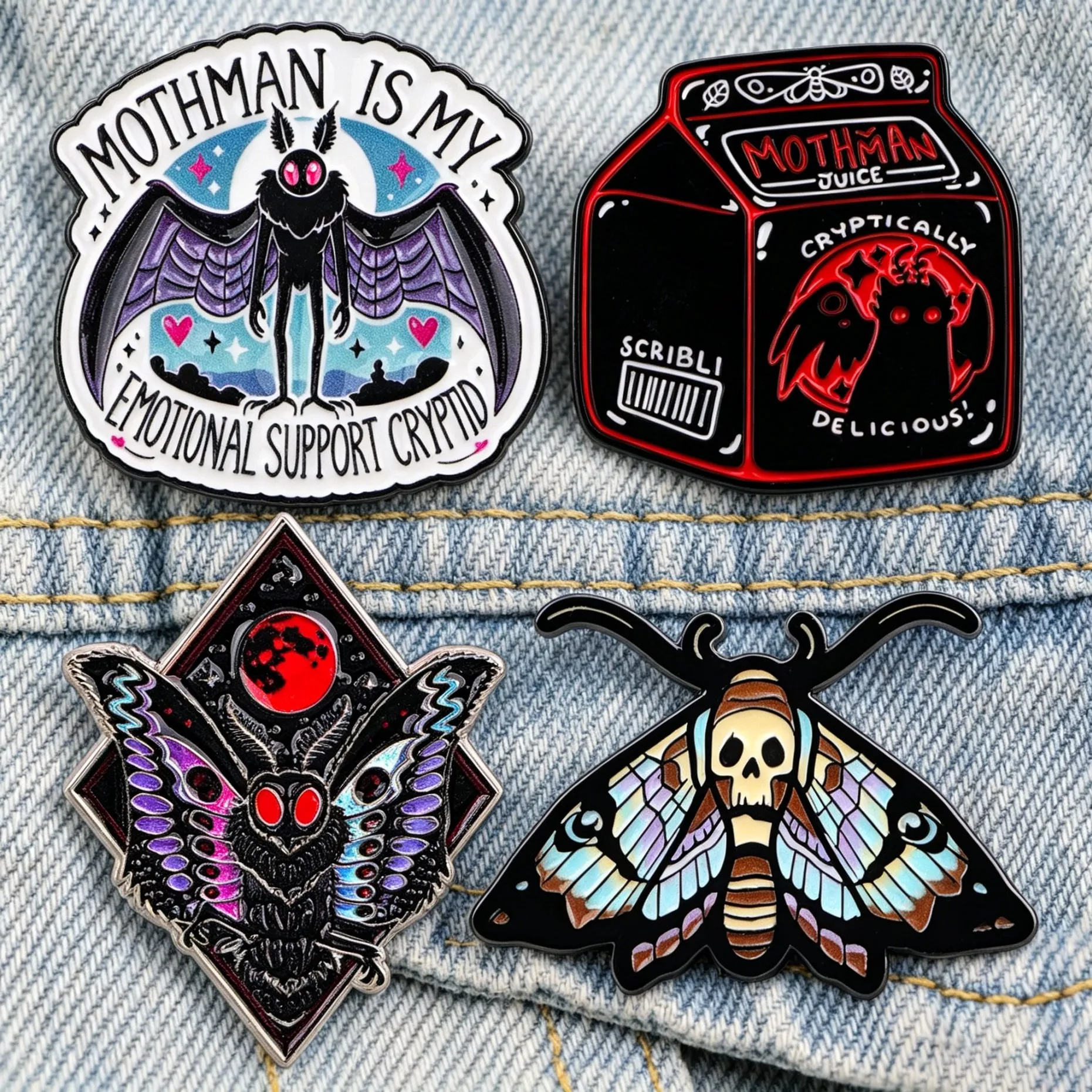 Mothman "Emotional Support Cryptid" Enamel Pins Gothic Moth Brooch for Jackets & Gifts Punk Jewelry Clothing Decoration