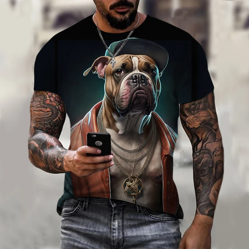Koszulka z nadrukiem 3D Pitbull unisex wokół szyi z krótkim rękawem moda uliczna wysokiej jakości T-shirt duże letnie spersonalizowane ubrania — zdjęcie 3