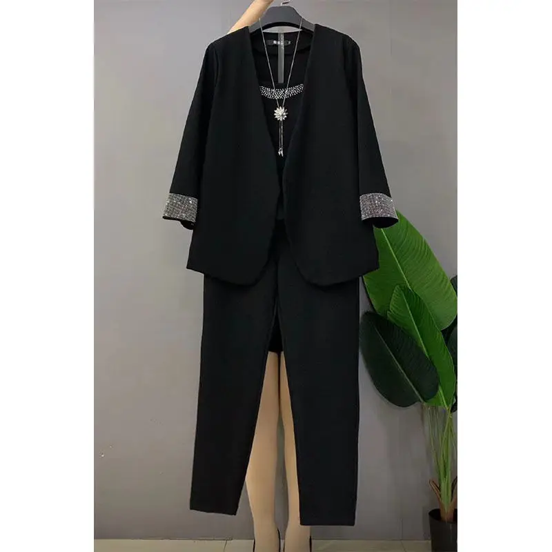 Large Size 6XL Suit Women Blazer Jacket Coat Sequin Vest Top And Pant Three Piece Set Matching Outfit Prom Workwear Clothing