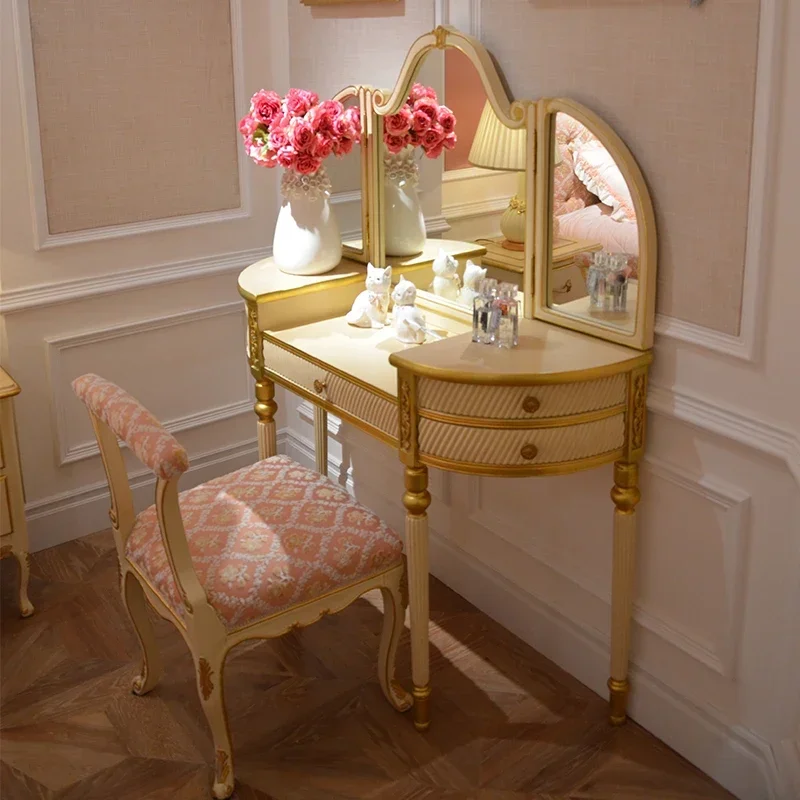

Nordic Organizer Storage Vanity Table Mirror Chair Set House Corner White Dressers Makeup Luxury Unique Coiffeuse Furniture Home