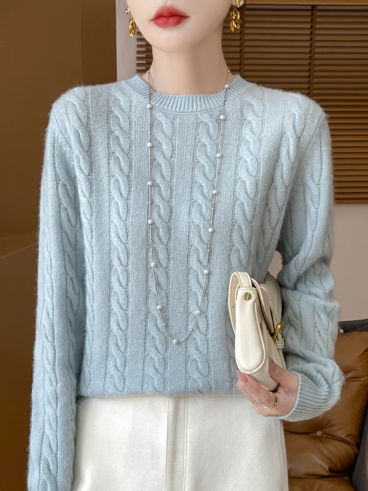 

TLOML новый женский свитер из 100% шерсти с круглым вырезом, вязаный пуловер из кашемира, базовая одежда с длинными рукавами, осенне-зимние мягкие теплые топы