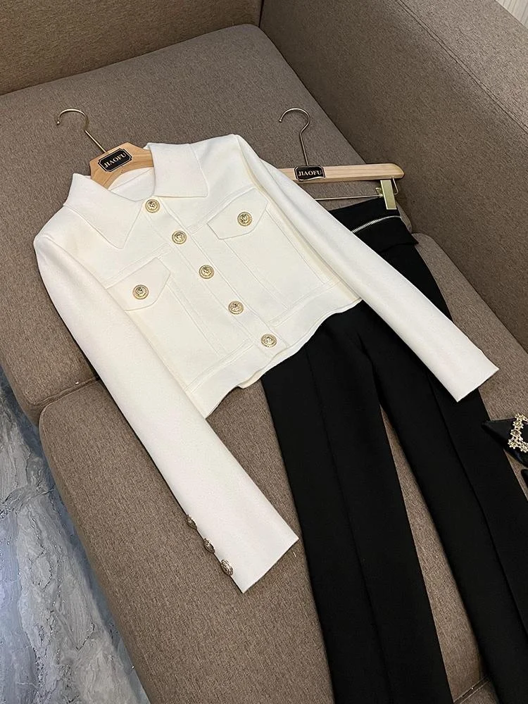 

Ele Metal Bule Turn-down Collar Knitted Sweater ort Faionable Winter New Sle Simple Design Outerwear Top