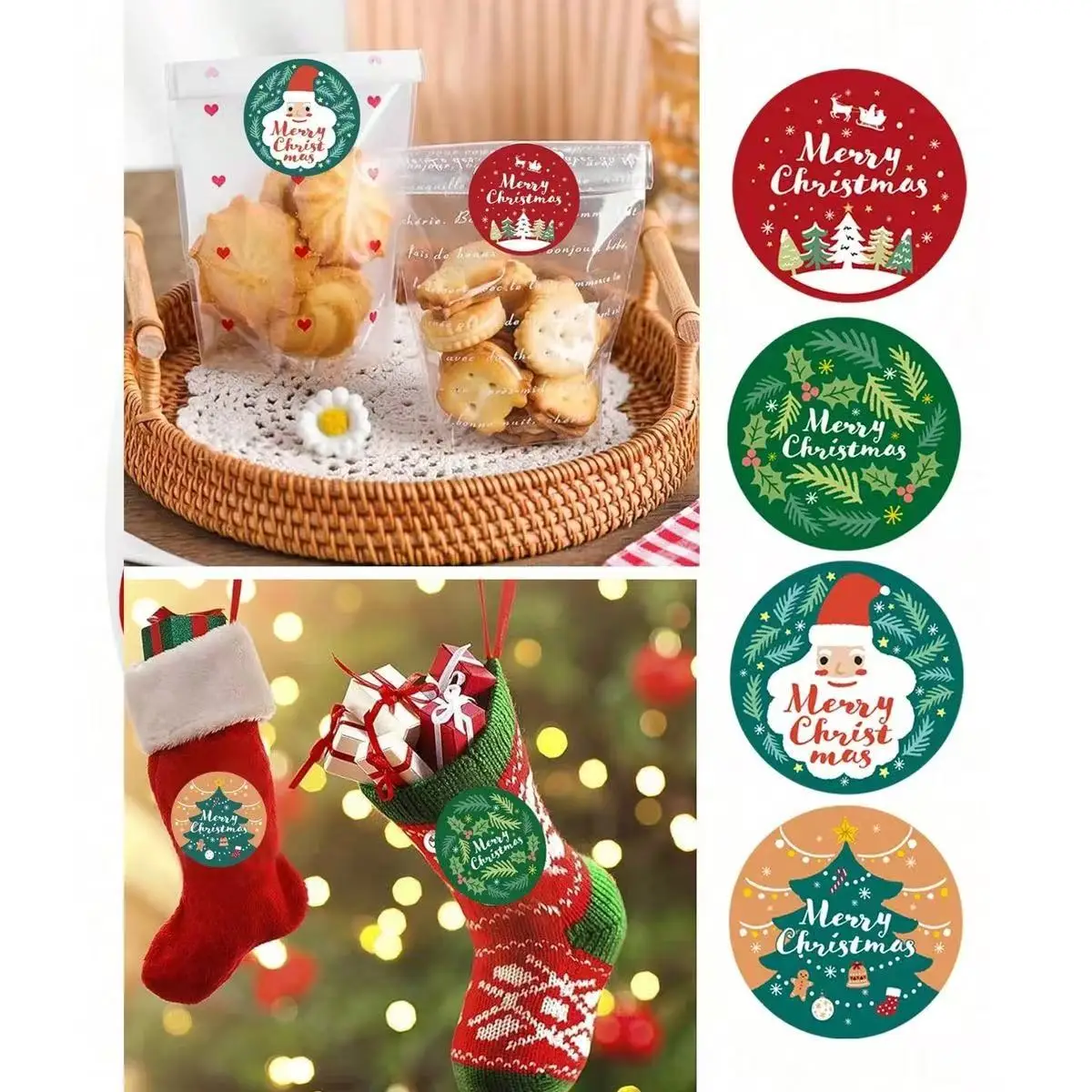 

100-500pcs 1inch Cute Merry Christmas Sticker Label for Festival Party Deco Envelope Sealing Decal Decoration Supply 4-pattern