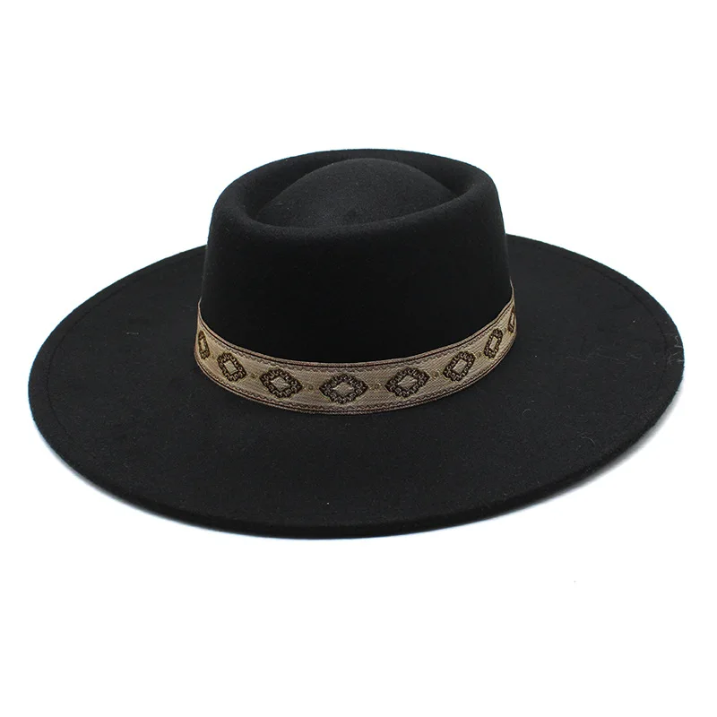 Autumn And Winter New British Style 9 5 Brim Woolen Woolen Hat Concave Convex Top Men S And Women S Top Hat Big Brim