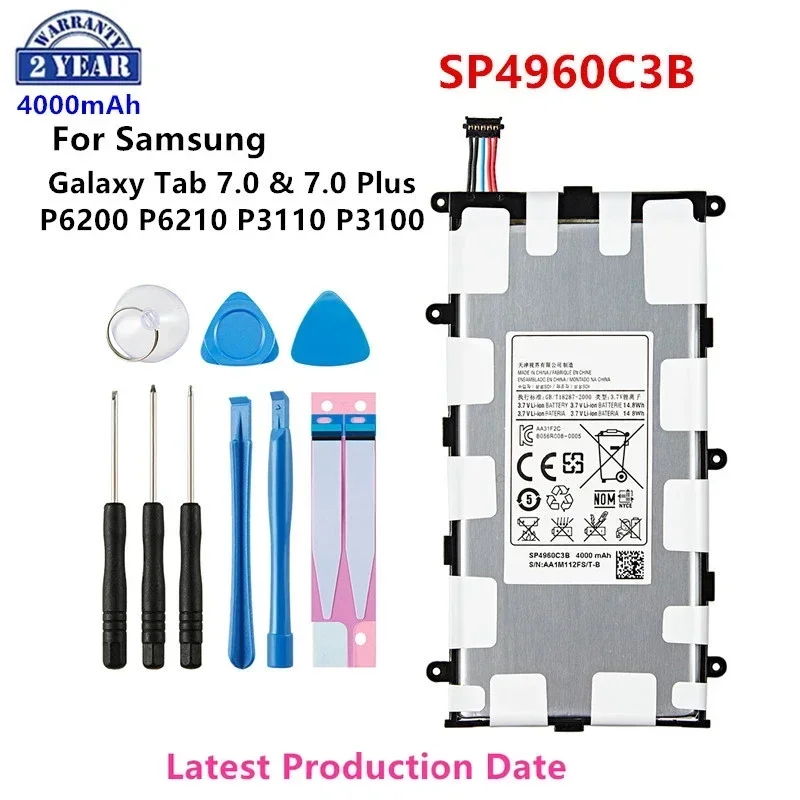 Brand New Tablet SP4960C3B Battery 4000mAh For Samsung Galaxy Tab 2 7.0/7.0 Plus GT-P3100 P3100 P3110 P6200 +Tools