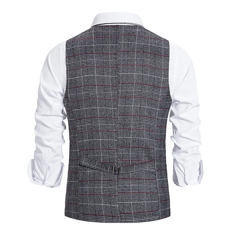 New Plaid Suit Vest For Men Wool Tweed Casual Slim Fit Waistcoat Formal Business Vest For Groomsmen For WeddingGrey Jacket