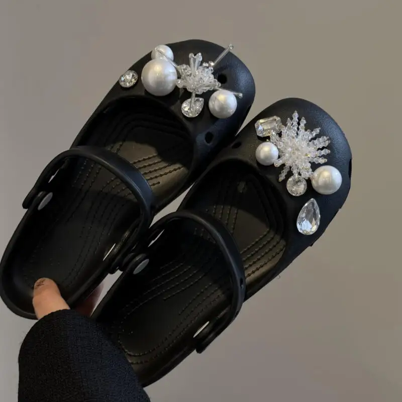 Luxury Tassel Flower Ballet Clogs Accessories Women 2026 Summer Crystal Pearl Shoes Charm Set Korean Style DIY Clogs Decorations