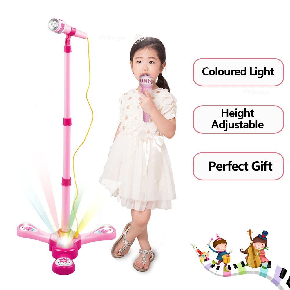 Kids Microphone with Stand Height Adjustable Sing Machine Karaoke Mic for Children Music Instrument Educational Toy for Girl Boy